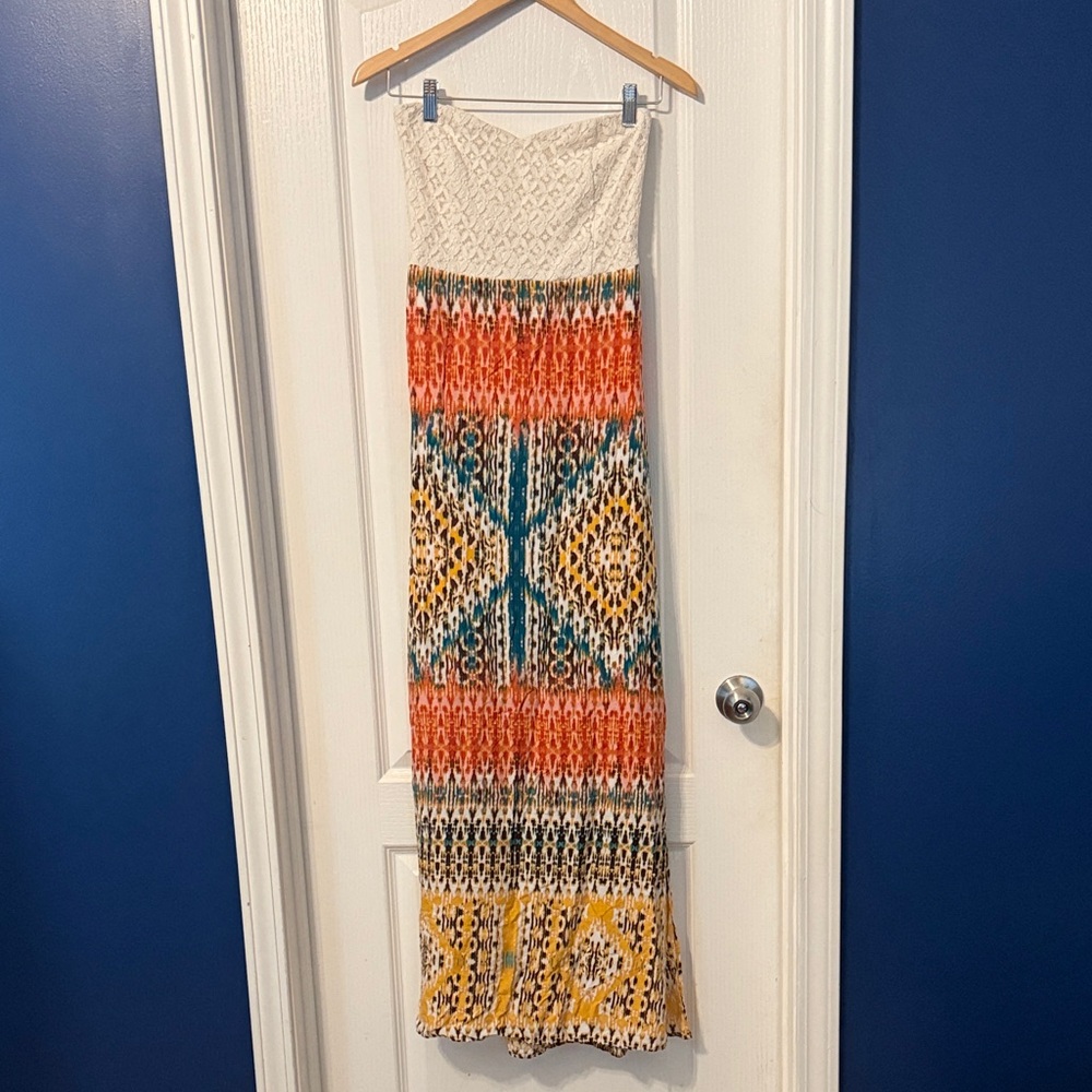 Maurices Strapless Dress with Orange and Yellow Accents